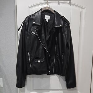 Nine West Black Faux Leather Biker Jacket